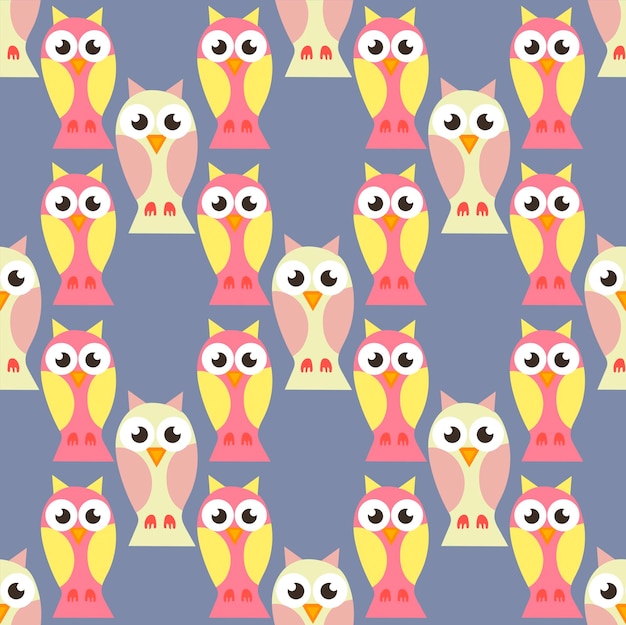 Seamless pattern with colorful owls vector illustration