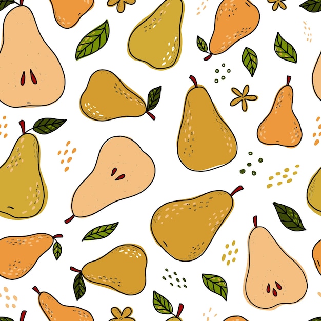 Seamless pattern with colorful pears