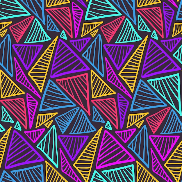 Seamless pattern with colorful scratched triangles