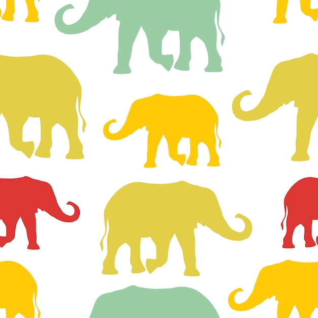 Seamless pattern with colorful silhouette elephants