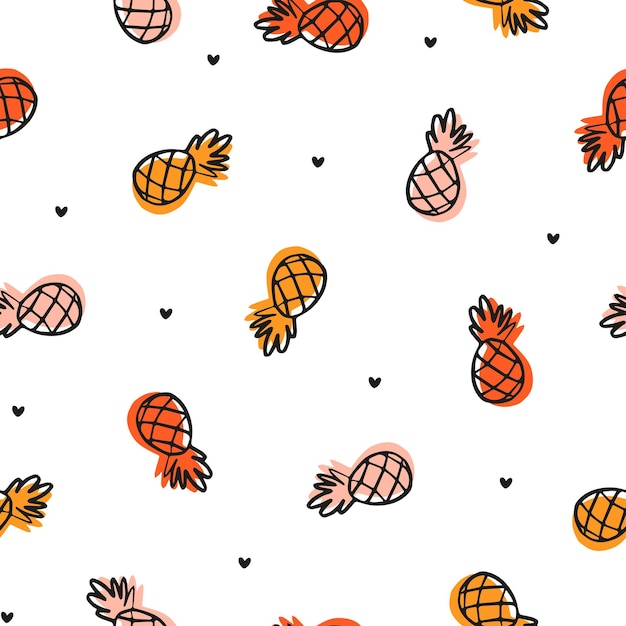 Seamless pattern with colorful tiny pineapples