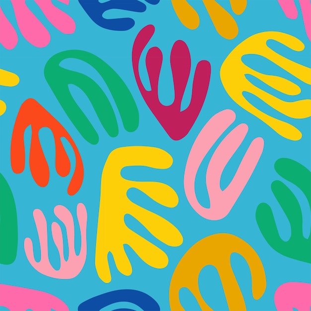 Seamless pattern with colorful trendy doodle abstract organic shapes