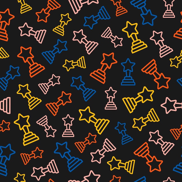 Seamless pattern with colorful trophy and black background