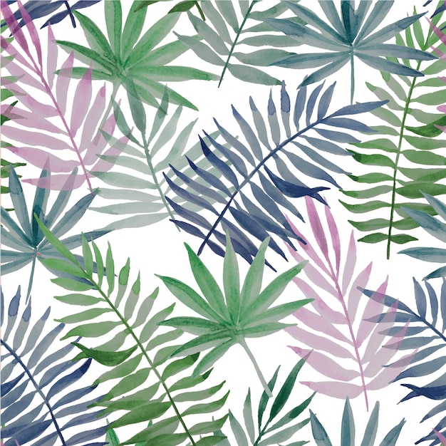 Seamless pattern with colorful tropical leaves colored leaves of a palm tree of purple blue green