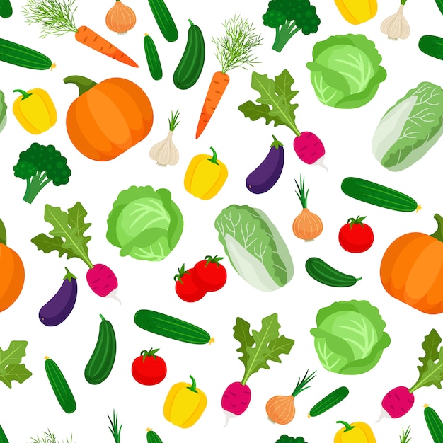 Seamless pattern with colorful vegetables