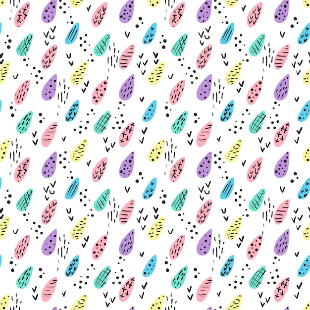 seamless pattern with colorful water drops with brush strokes stripes and dots Vector Illustration