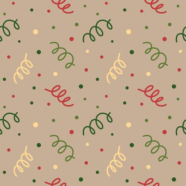 Seamless pattern with confetti and polka dot Vector illustration of pattern on kraft paper Pattern for Christmas Birthday New Year and another celebration