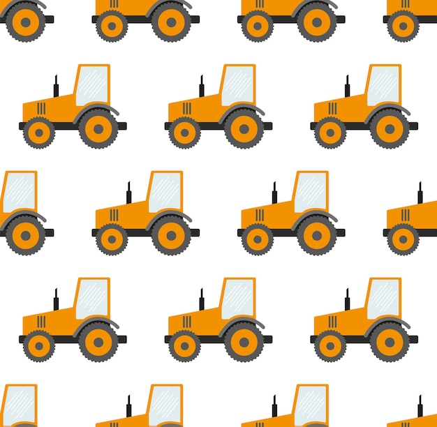 Seamless Pattern With Construction Tracks: Dipper, Bulldozer, Tractor, Excavator, Concrete Mixer. Flat Vector Illustration. eps