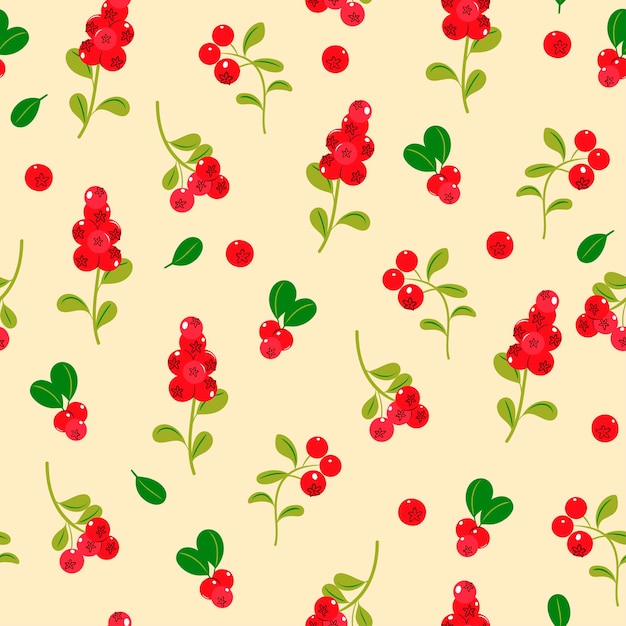 Seamless pattern with cowberry berries and leaves Vector graphics