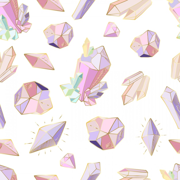 Seamless pattern with crystals, gems 