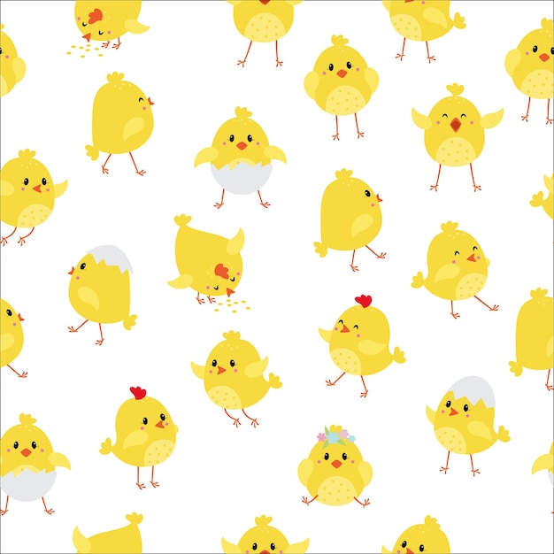 Seamless pattern with cute baby chicks