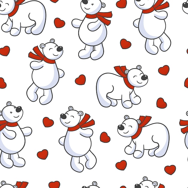 Seamless pattern with cute bear in love with hearts