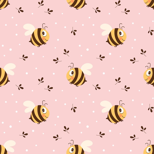 Seamless pattern with cute bee and chamomile flowers on a pastel background Vector