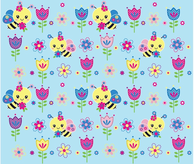 Seamless pattern with cute bees vector illustration Design elements for wallpaper