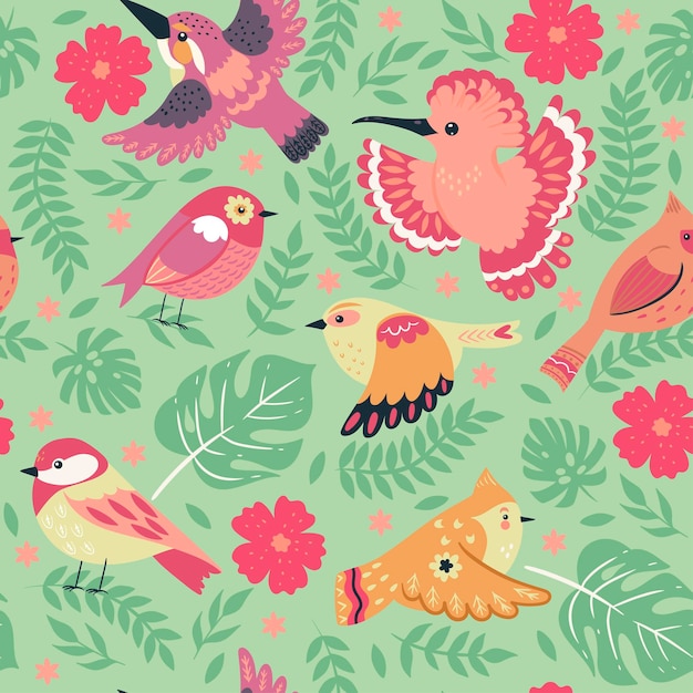 Seamless pattern with cute birds