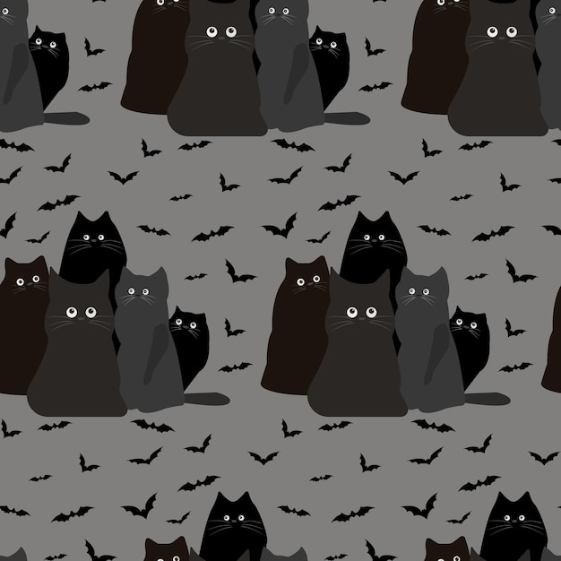 Seamless pattern with cute black cats