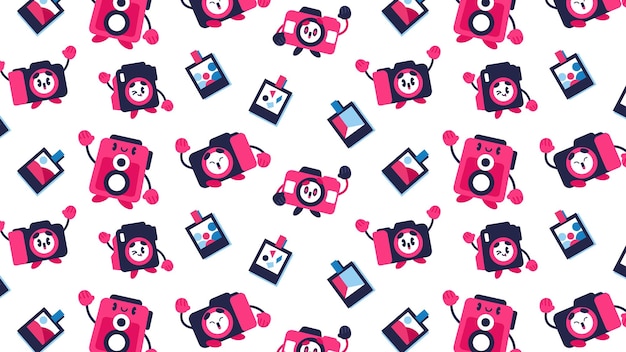 Seamless pattern with cute camera and photo for children print.