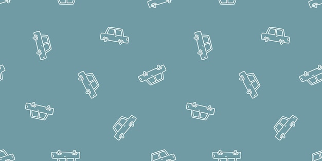 Seamless pattern with cute cars and blue background.