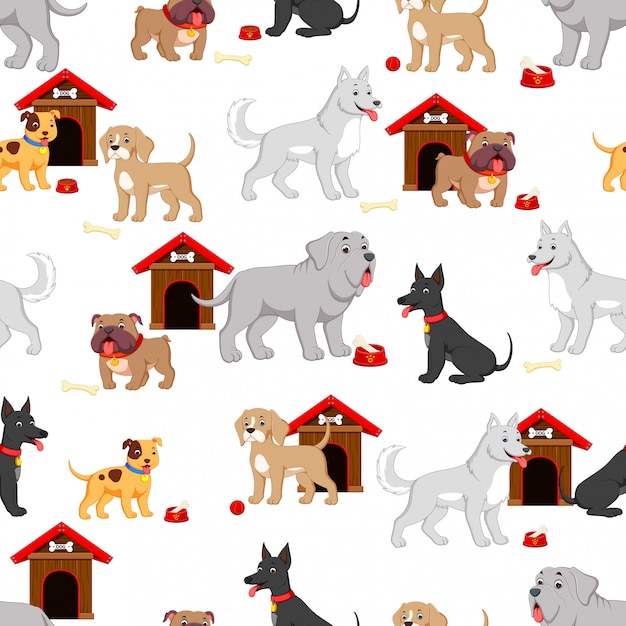 Seamless pattern with cute cartoon dog 