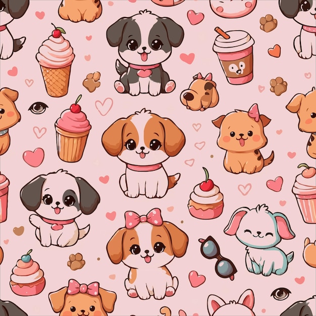 Vector seamless pattern with cute cartoon dogs with gifts