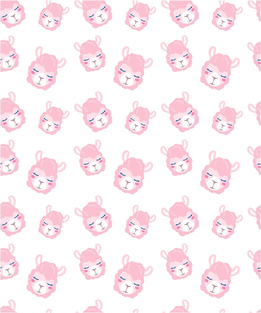 Seamless pattern with cute cartoon lama alpaca on white background  isolated. Vector Illustration.unique design for cards, posters,tshirts,invitations. Wrapping paper design. Wallpapers for babies.