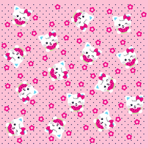 Seamless pattern with cute cat vector illustration Design elements for wallpaper