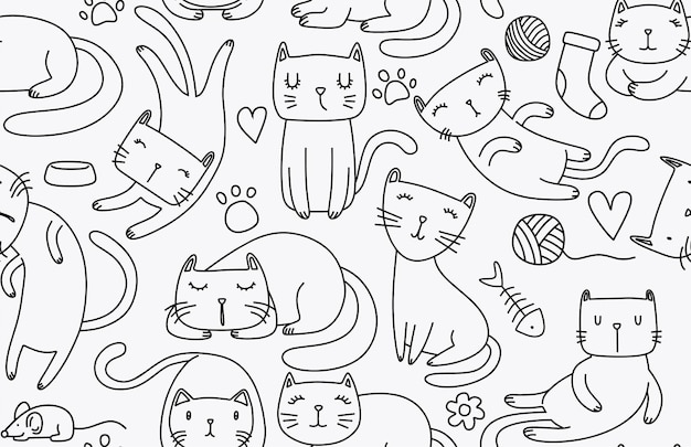 Seamless pattern with Cute cat.