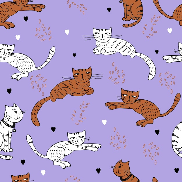 Seamless pattern with cute cats Vector