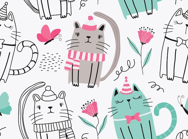 Seamless pattern with cute cats.