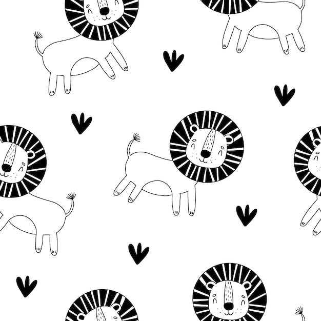 Seamless pattern with cute character lion Cute vector illustration for kids lion Ideal print for fabrics textiles and gift wrapping Baby Shower