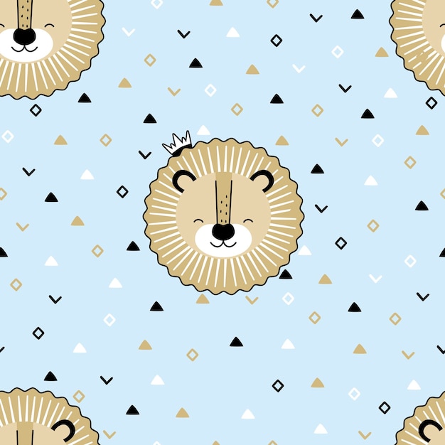 Seamless pattern with cute character lion Ideal print for fabrics textiles and gift wrapping Baby