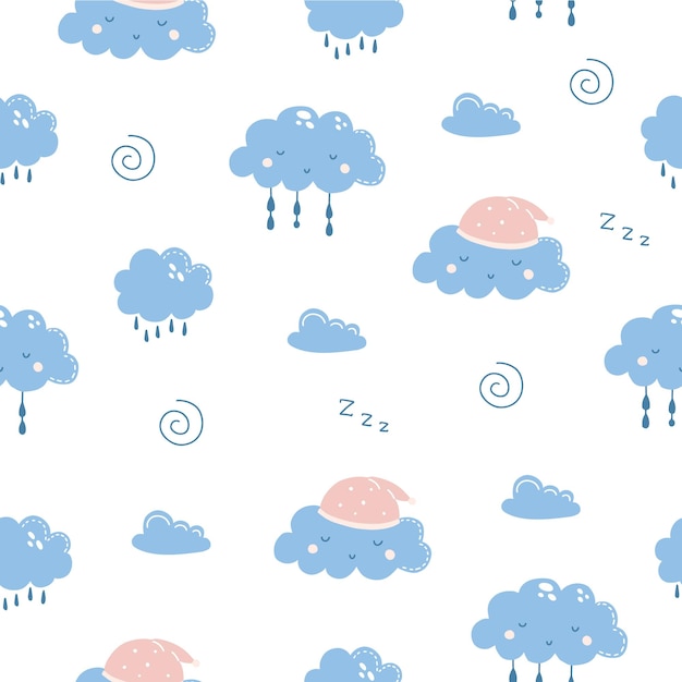 Seamless pattern with cute clouds Good night Vector illustration for textile and nursery decoration