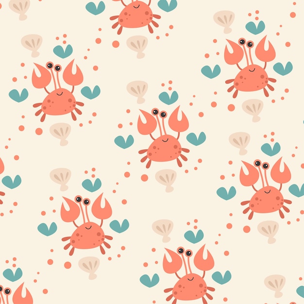 Seamless pattern with cute crab animals perfect for wrapping paper