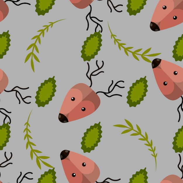 Seamless pattern with cute deer and leaves 