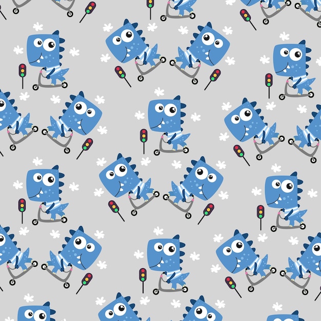 Seamless pattern with cute dinosaur animals perfect for wrapping paper