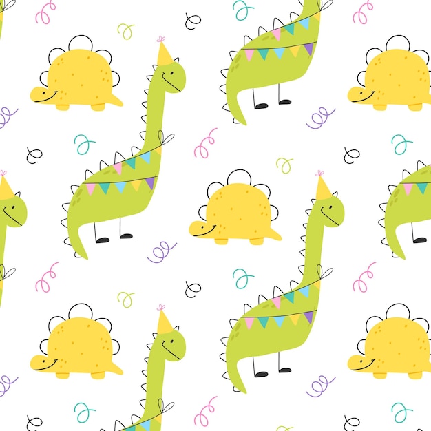 Seamless pattern with cute dinosaurs Kids pattern with dino Vector illustration