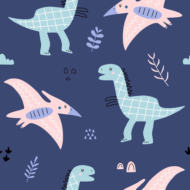 Seamless pattern with cute dinosaurs for kids Suitable for textile nursery wallpaper wrapping paper clothes