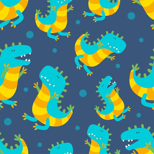 Seamless pattern with cute dinosaurs for textile paper and fabric Colorful design for prints