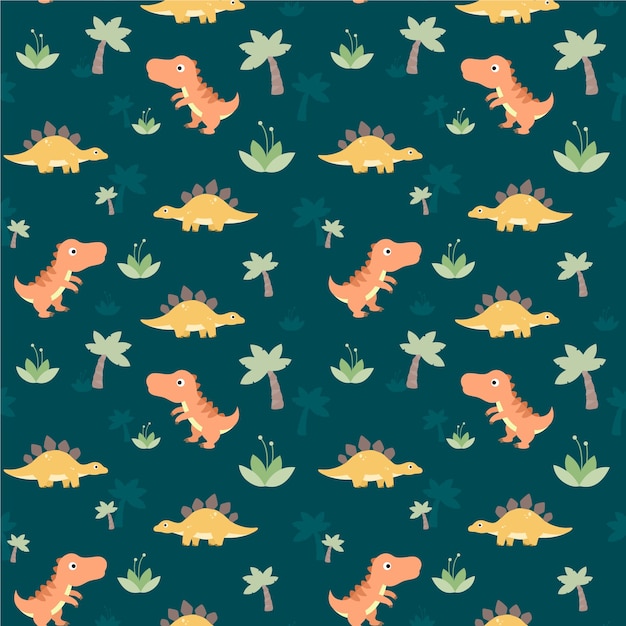 Seamless pattern with cute dinosaurs