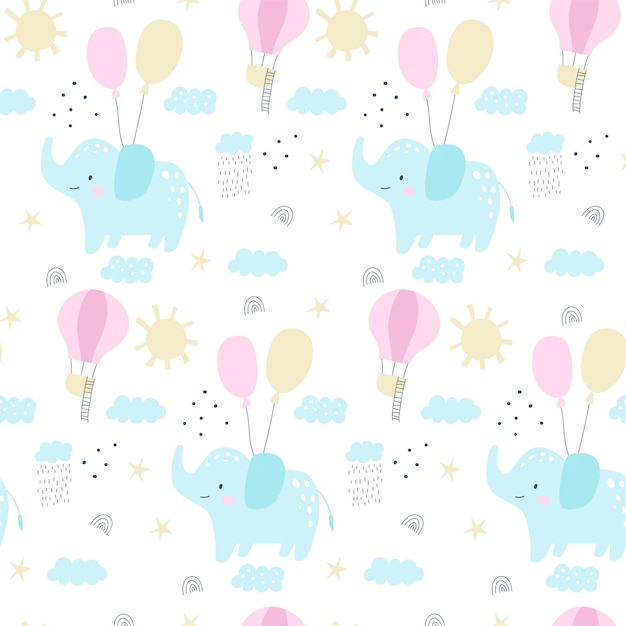 Seamless pattern with cute elephant Vector illustrations