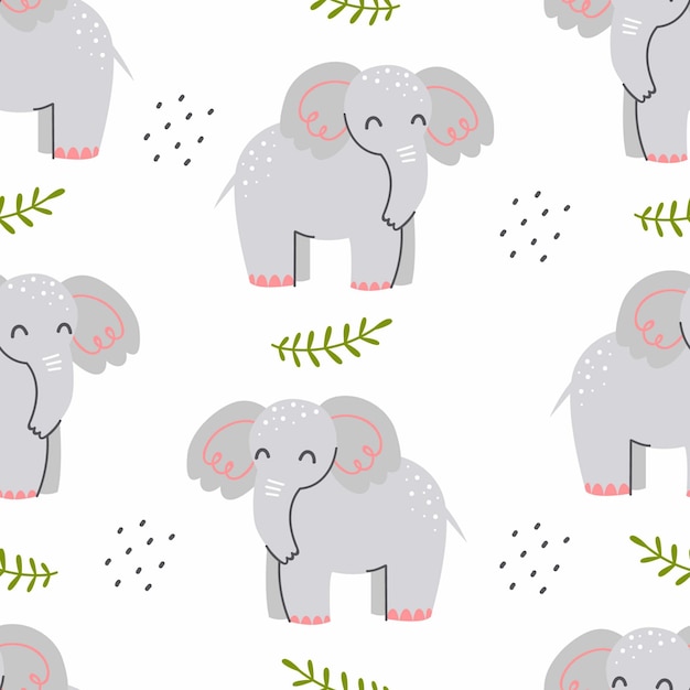 Seamless pattern with cute elephant on a white background vector childish illustration