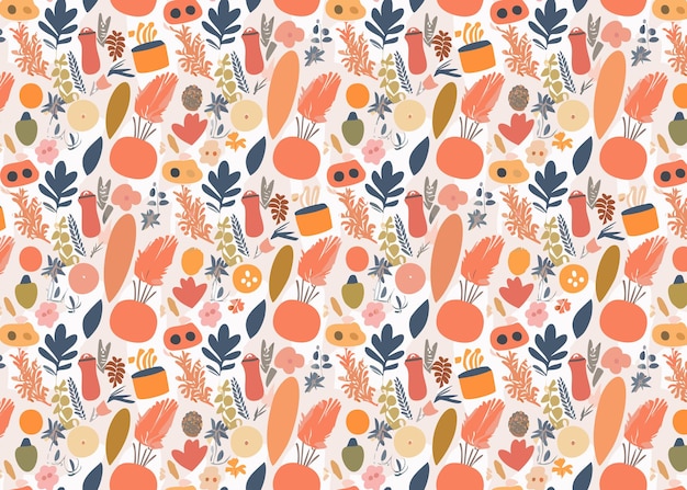 Seamless pattern with cute flowers and plants Vector illustration