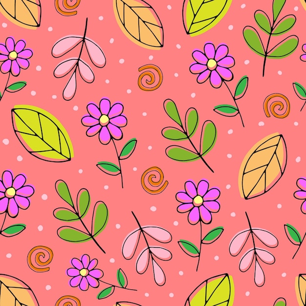 seamless pattern with cute flowers and sprigs