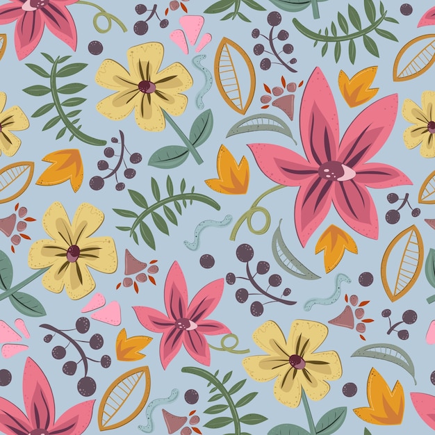 seamless pattern with cute flowers and sprigs