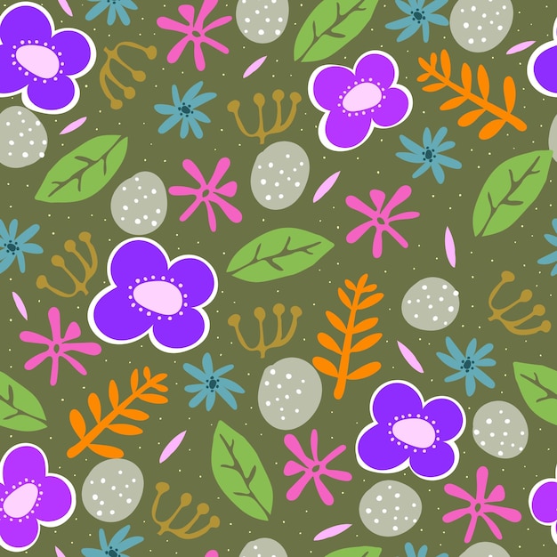 seamless pattern with cute flowers and sprigs