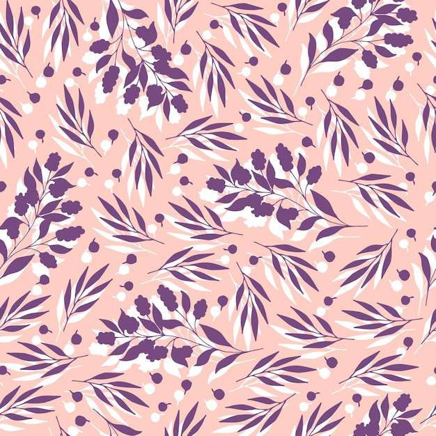 seamless  pattern with cute flowers and twigs