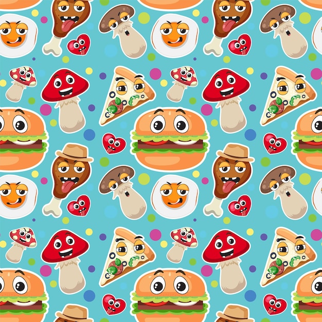 Seamless pattern with cute food theme