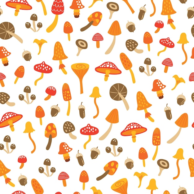 seamless pattern with cute forest mushrooms.