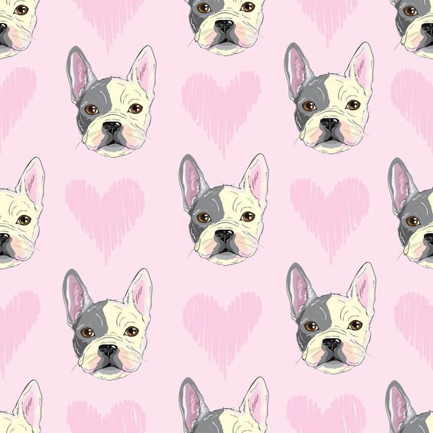 Seamless pattern with cute french bulldog Vector illustration