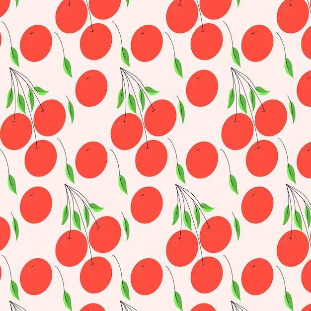 Seamless pattern with cute fruit and leaves.